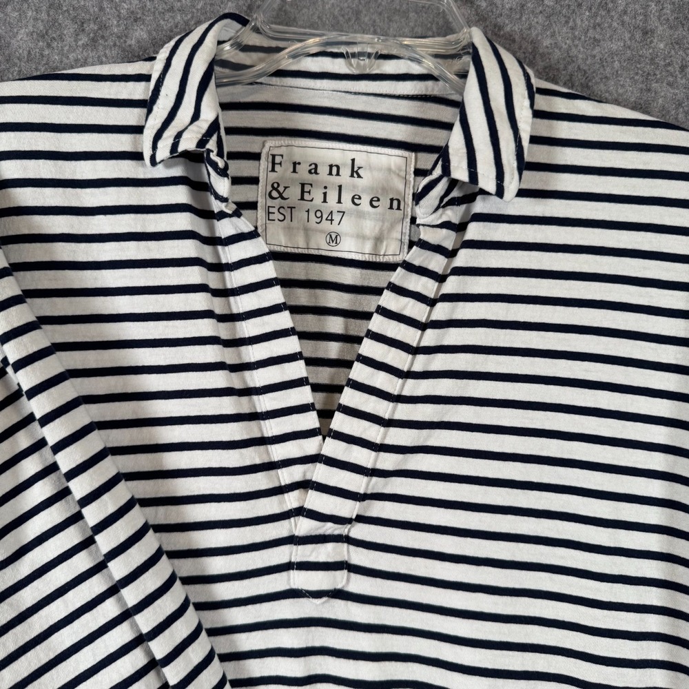 Frank & Eileen Patrick Popover Henley Top Sz Medium Navy Striped Shirt Nautical